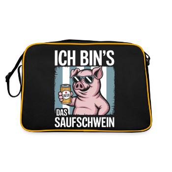 Ich bins der Saufschwein Saufen Bier Alkohol Party - Retro Tasche - Schwarz/Gold - Hinten