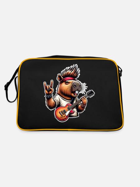 Capybara Rock and Roll Gitarrist - Retro Tasche - Schwarz/Gold