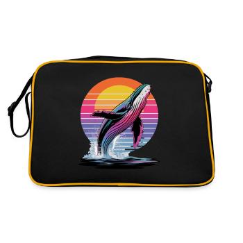 Baleine au coucher du soleil devant un - Sac Retro - noir/or - Dos