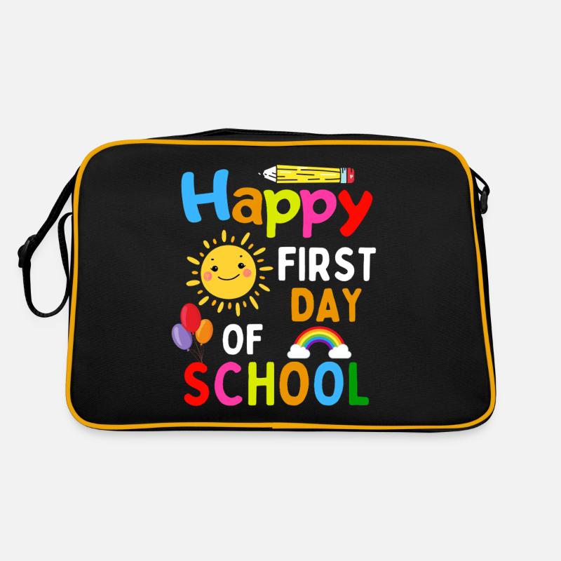 Erster Schultag Einschulung Schulstart - Retro Tasche - Schwarz/Gold