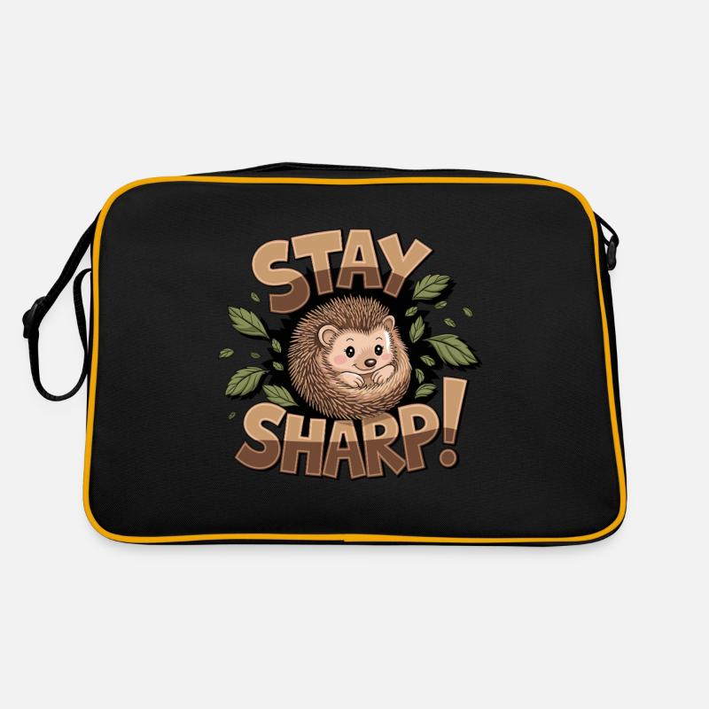 Bleib Scharf Igel Mit Blättern Umgeben Niedlich Retro Tasche