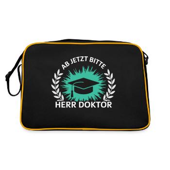 Ab jetzt bitte Herr Doktor Promotion Geschenk - Retro Tasche - Schwarz/Gold - Hinten