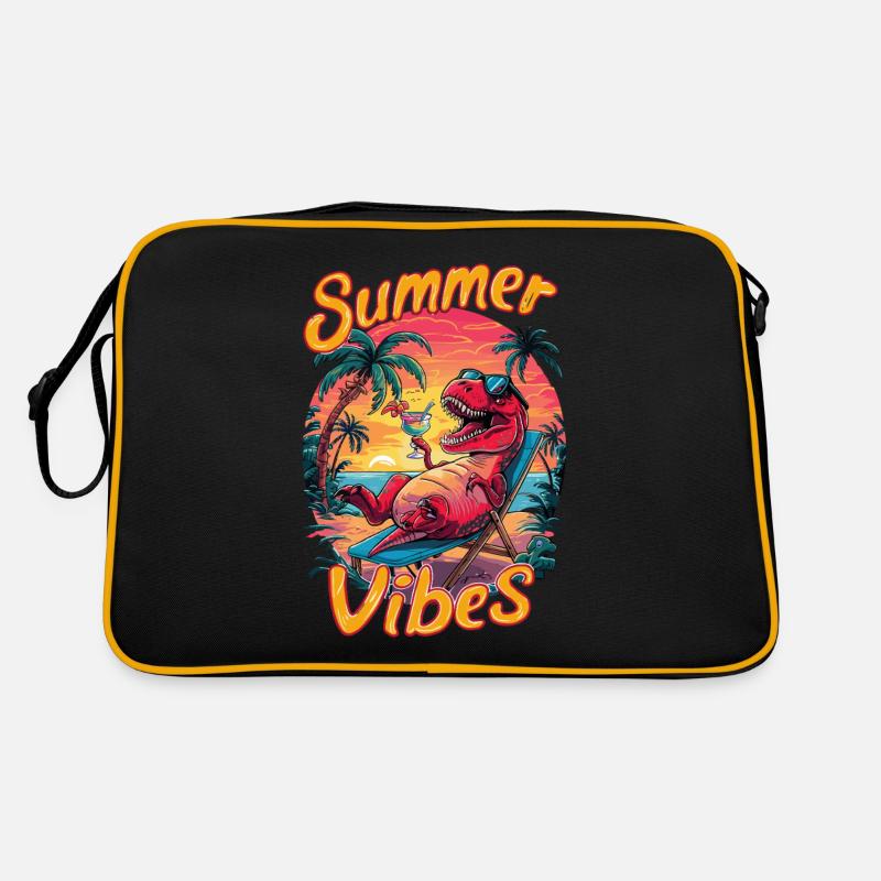 Dino summer vibes on the beach with palm trees and Retro Bag