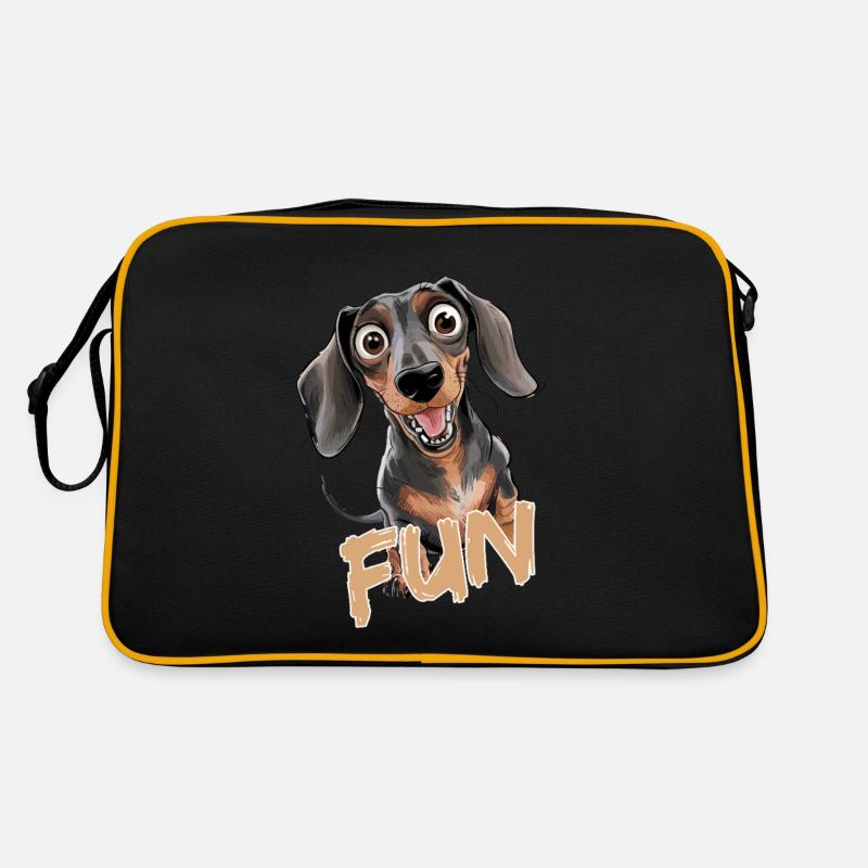 Cheerful Dachshund with Text Fun - Retro Bag - black/gold