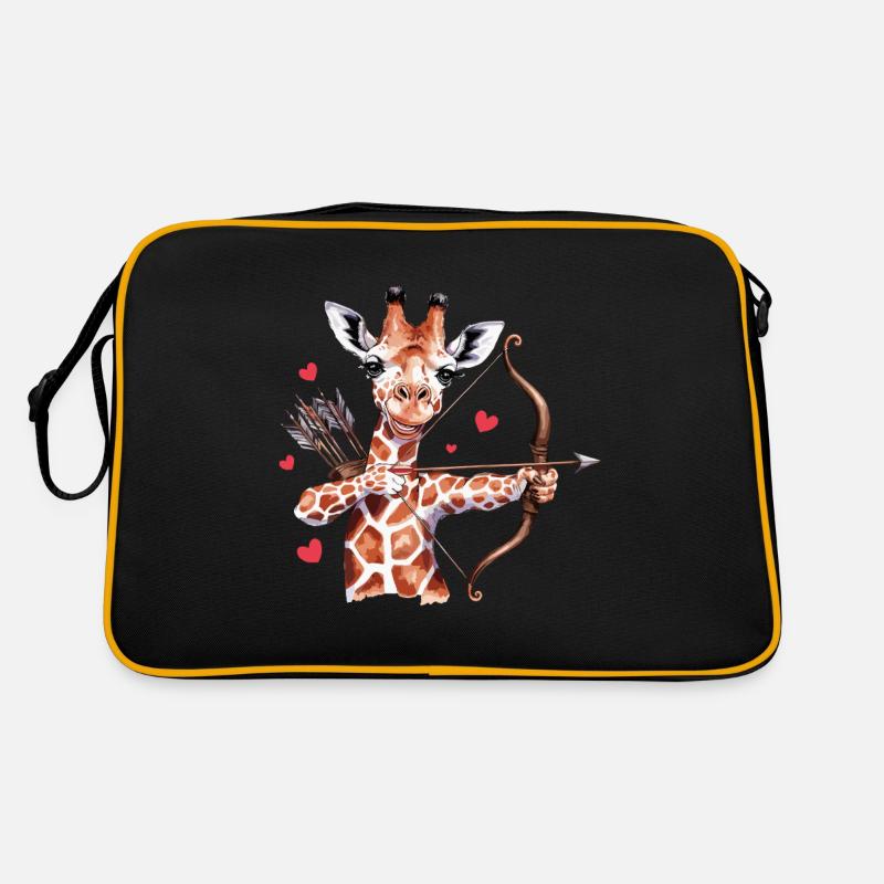 Liebenswerte Giraffe mit Pfeil und Bogen in Retro Tasche