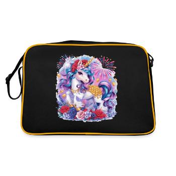 Licorne magique avec des fleurs et des feux d’artifice - Sac Retro - noir/or - Dos