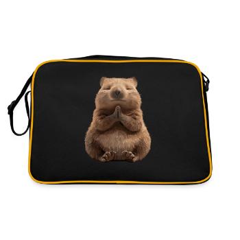 Entspannter Meditierender Wombat In Yoga-Pose - Retro Tasche - Schwarz/Gold - Hinten