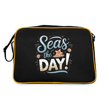 Seas The Day Maritimes Design mit Seestern und - Retro Tasche - Schwarz/Gold - Hinten