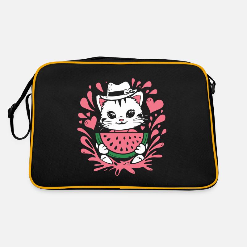 Chaton mignon avec des éclaboussures de pastèque et de cœur Sac Retro