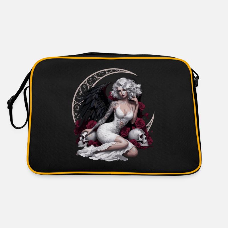 Dunkler Engel Mit Rosen Und Schädel - Retro Tasche - Schwarz/Gold