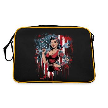 Strong woman with flag and wrench - Retro Bag - black/gold - Back