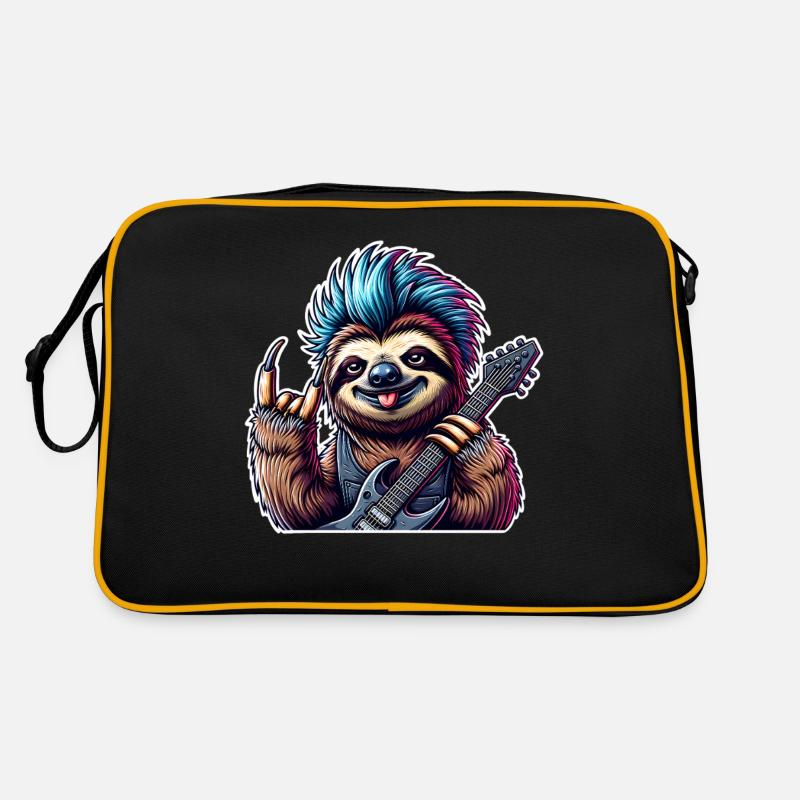 Faultier Rock and Roll Gitarrist - Retro Tasche - Schwarz/Gold