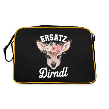 Ersatz Dirndl Blumenkranz Hirschkopf Illustration - Retro Tasche - Schwarz/Gold - Hinten
