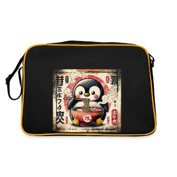 Ramen Penguin Grunge Poster Style - Retro Bag - black/gold - Back