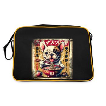 Ramen French Bulldog Dog Grunge Poster St - Retro Bag - black/gold - Back