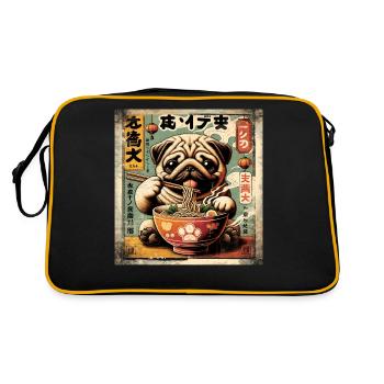 Ramen Pug Dog Grunge Poster Style - Retro Bag - black/gold - Back
