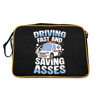 Driving Fast And Saving Asses Rescue Service Humor - Retro Bag - black/gold - Back