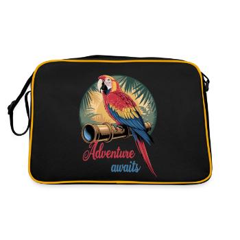 Papagei Abenteuer Erwartet Fernrohr Dschungel - Retro Tasche - Schwarz/Gold - Hinten