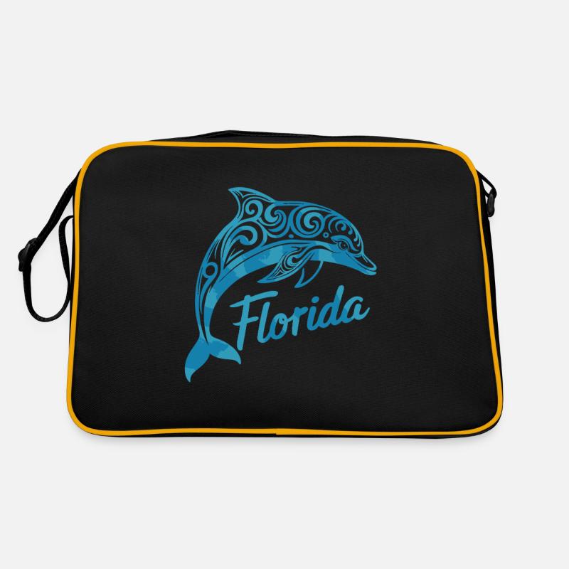 Florida Delfin Tribal Kunst - Retro Tasche - Schwarz/Gold