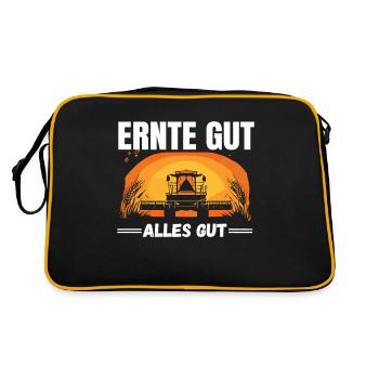 Ernte Gut Alles Gut Landwirtschaftliches Motiv - Retro Tasche - Schwarz/Gold - Hinten