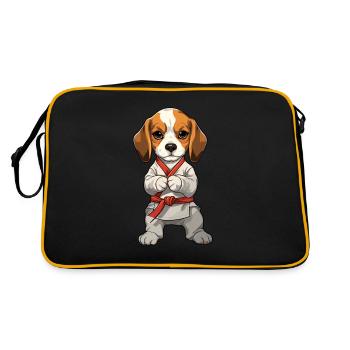 Karate Beagle Welpe Illustration für - Retro Tasche - Schwarz/Gold - Hinten