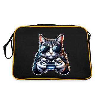 Cat Gamer Gaming Nerd - Retro Bag - black/gold - Back