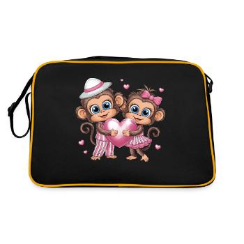 Niedliche Affenliebe Mit Herz Und Rosa Schleife - Retro Tasche - Schwarz/Gold - Hinten