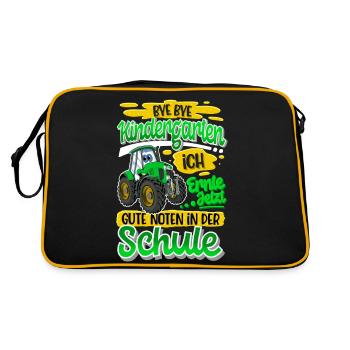 Einschulung Schulkind Traktor - Retro Tasche - Schwarz/Gold - Hinten