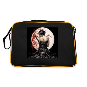 Geisha in front of full moon with cherry blossoms decoration - Retro Bag - black/gold - Back