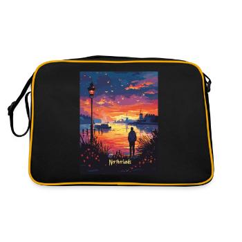 Evening atmosphere in the Netherlands with windmills - Retro Bag - black/gold - Back
