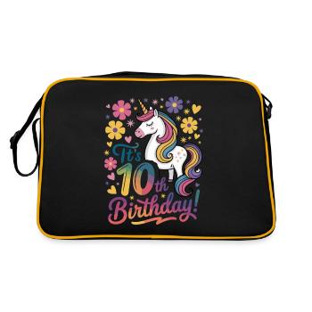It's 10th Birthday Einhorn Magie Feierlich - Retro Tasche - Schwarz/Gold - Hinten