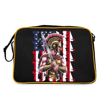 USA Spartan warrior with sword in front of flag - Retro Bag - black/gold - Back