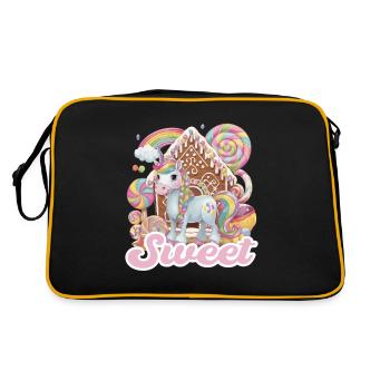 Cute unicorn in front of gingerbread house with rainbow - Retro Bag - black/gold - Back