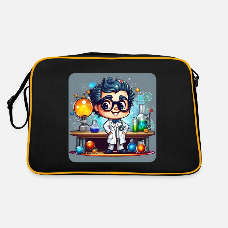 Niedlicher Professor mit Brille im Labor Retro Tasche
