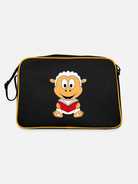 SCHAF - BUCH - LESEN - TIER - SCHAFE - GESCHICHTE - Retro Tasche - Schwarz/Gold - Hinten