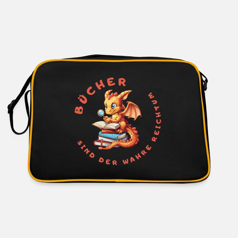 Kleiner Drache mit Büchern Retro Tasche
