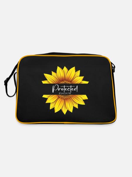 Christian Sunflower design I am Protected Psalm 91 - Retro Bag - black/gold - Back
