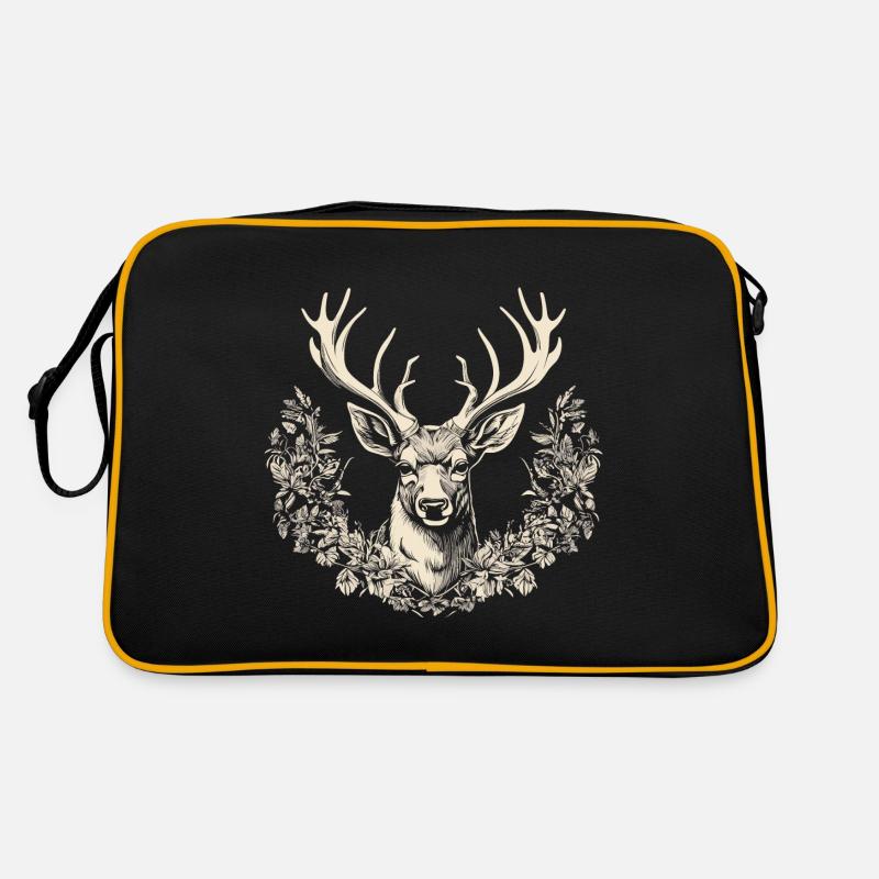 Hirsch Geweih Jäger Wandern Hirschmotiv - Retro Tasche - Schwarz/Gold