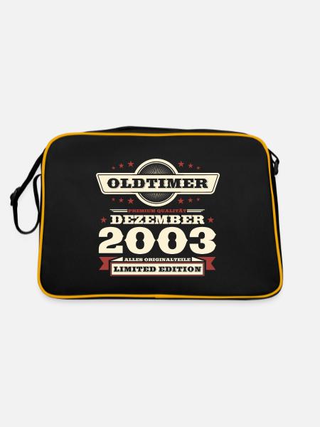 20. Geburtstag Oldtimer Dezember Jahrgang 2003 - Retro Tasche - Schwarz/Gold - Hinten