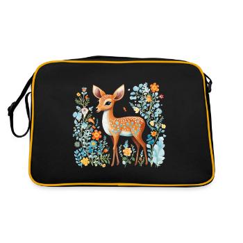 Reh Waldlandschaft Farn Hirsch für Naturfreunde - Retro Tasche - Schwarz/Gold - Hinten