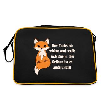 Der Fuchs ist schlau und stellt sich dumm bei Grün - Retro Tasche - Schwarz/Gold - Hinten