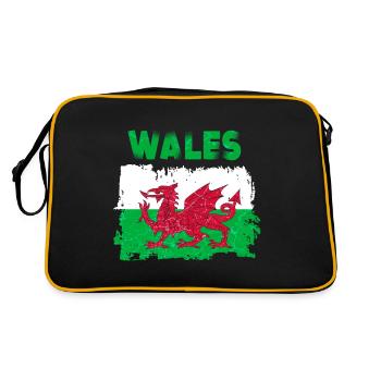 Wales Flagge St Davids Day Cymraeg Waliser Wappen - Retro Tasche - Schwarz/Gold - Hinten