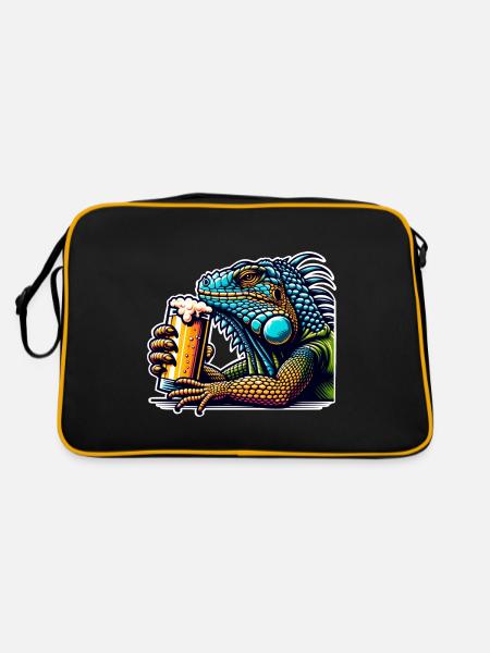 Leguan Bier - Retro Tasche - Schwarz/Gold