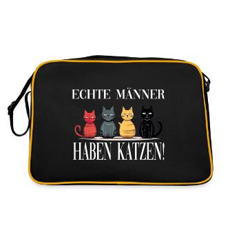 Echte Männer haben Katzen - Retro Tasche - Schwarz/Gold - Hinten