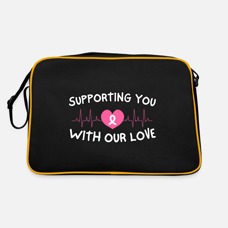 Wir unterstützen Sie mit unserer Liebe Brustkrebs - Retro Tasche - Schwarz/Gold