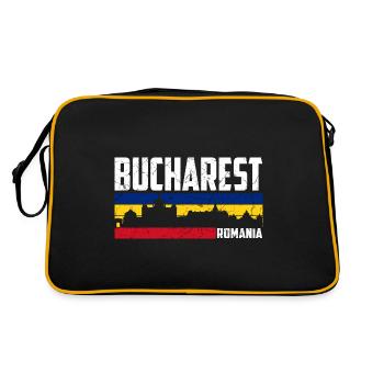 Bukarest Stadt Rumänien Flagge - Retro Tasche - Schwarz/Gold - Hinten