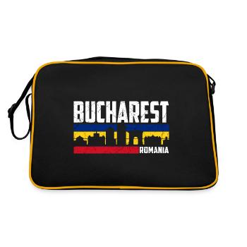Bukarest Rumänien Bucharest Stadt - Retro Tasche - Schwarz/Gold - Hinten