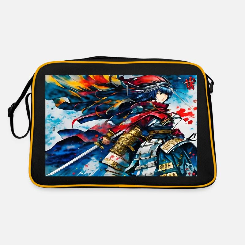 Samurai Kriegerin Manga - Retro Tasche - Schwarz/Gold