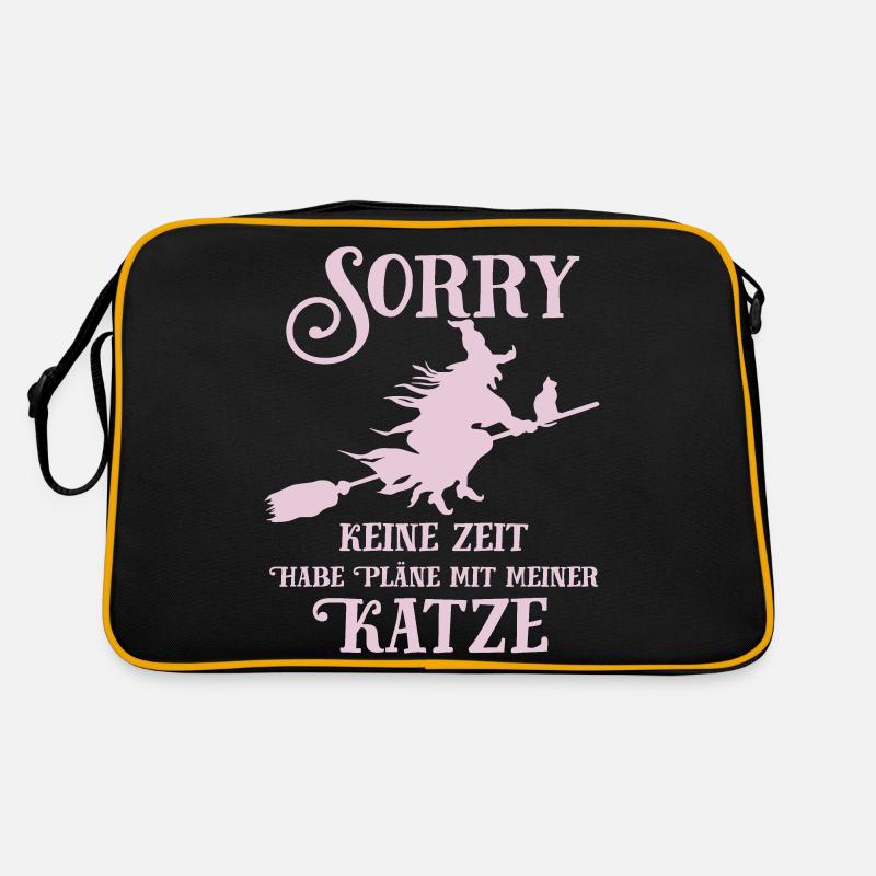 Katze Pläne Hexe - Retro Tasche - Schwarz/Gold