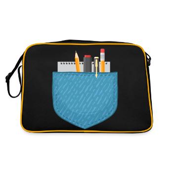 Pocket filled with notebook, pen and pencils - Retro Bag - black/gold - Back